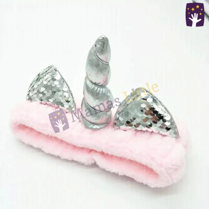 Unicorn Pink Silver Horn Fluffy Hair Band 4767