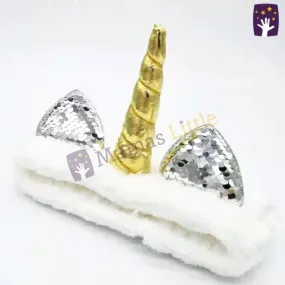 Unicorn White Golden Horn Fluffy Hair Band 4766