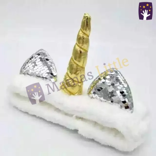 Unicorn White Golden Horn Fluffy Hair Band 4766