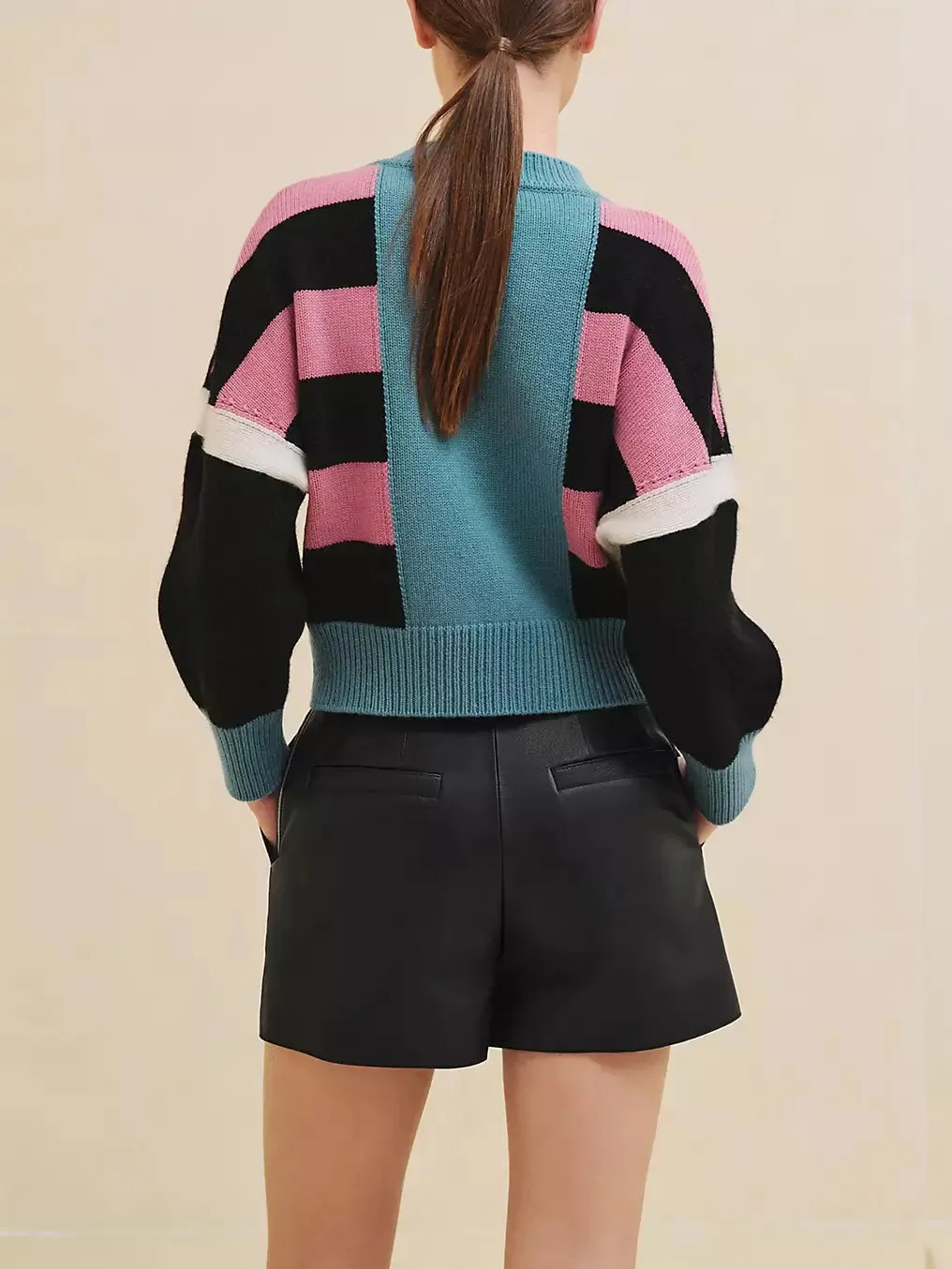 Women’s Cashmere Knit Paneled Striped Multicolor Sweater