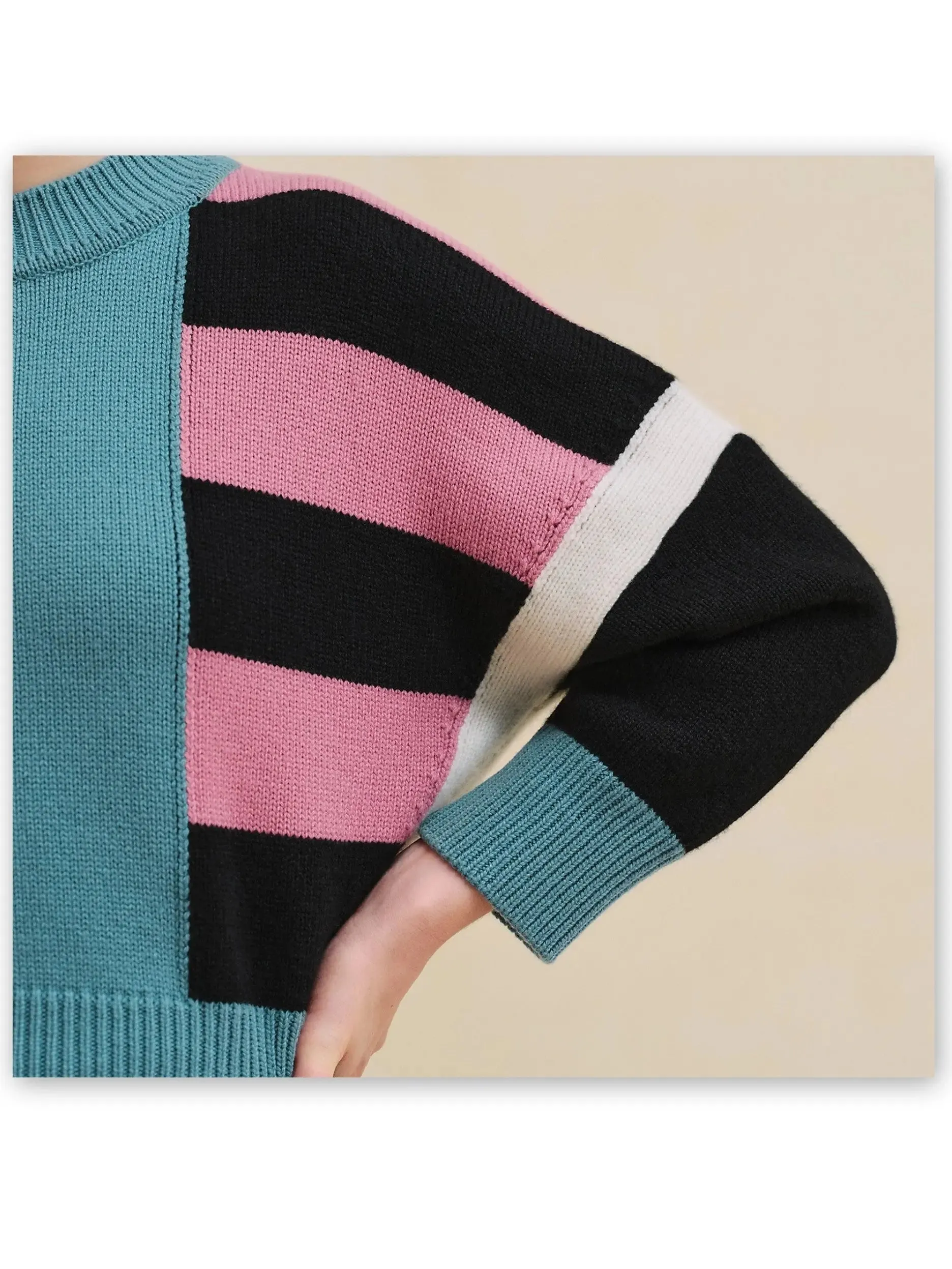 Women’s Cashmere Knit Paneled Striped Multicolor Sweater