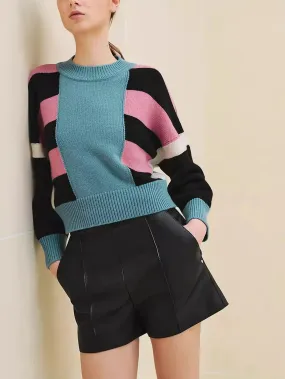 Women’s Cashmere Knit Paneled Striped Multicolor Sweater